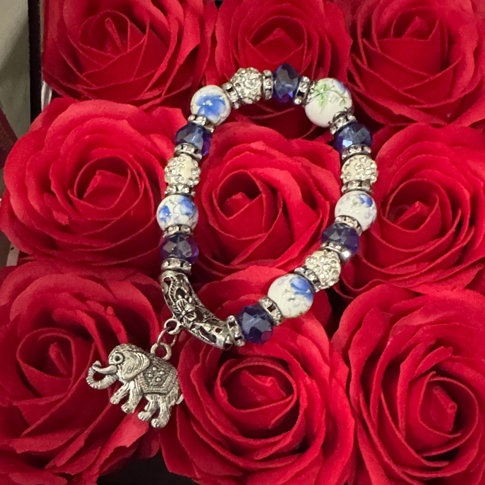 Silver and Blue Elephant Charm Bracelet